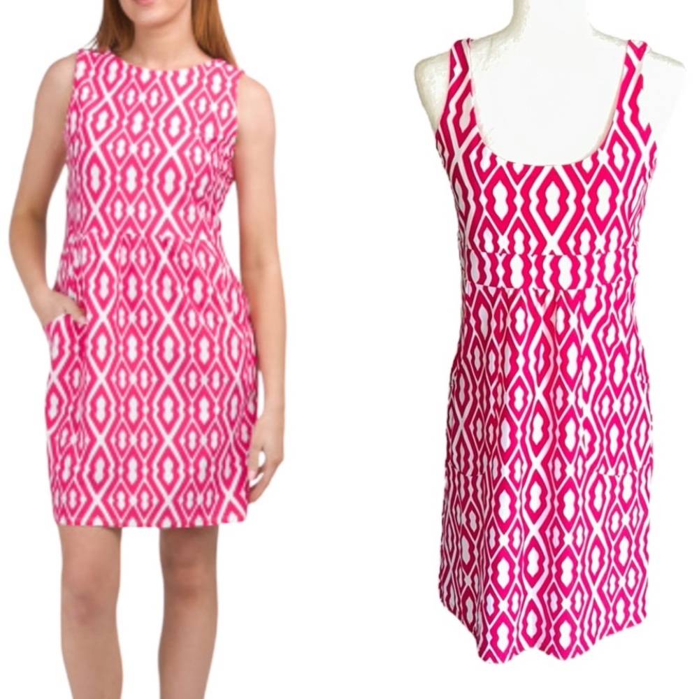 Jude Connally Pink & White Sleeveless Mini Dress in Moroccan Trellis Berry - S